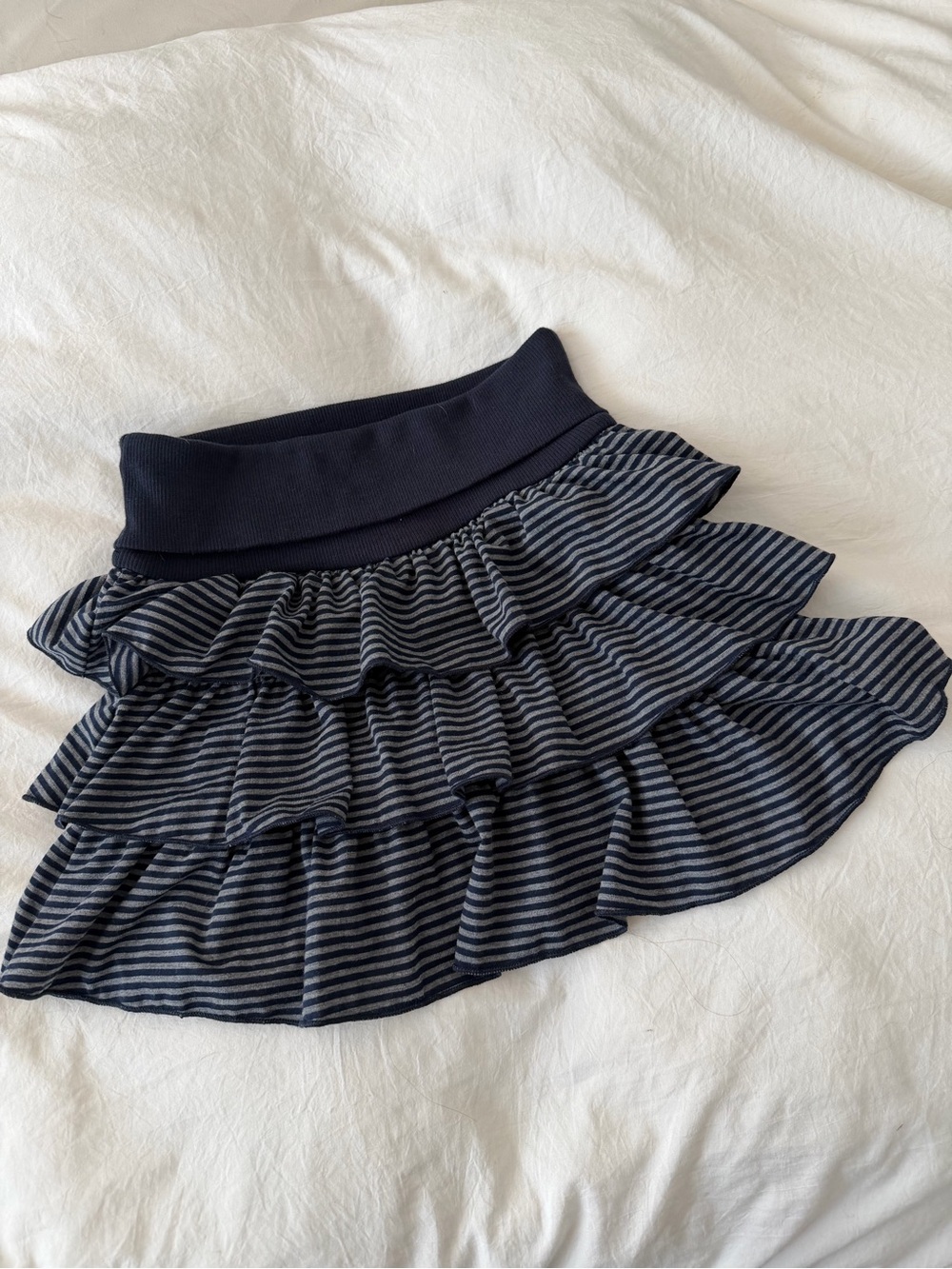 Zara Navy and Light Gray Striped Tiered Ruffle Skirt